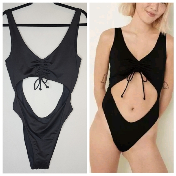 PINK Victoria's Secret Other - PINK Victoria's Secret Ruched Front Cutout One Piece Swimsuit Black XL New